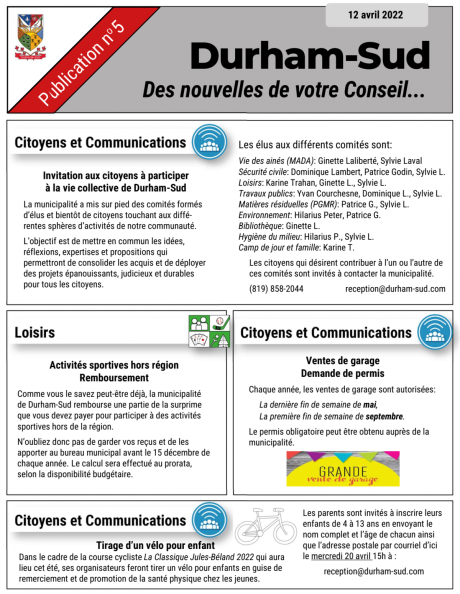 Nouvelles du conseil d'avril