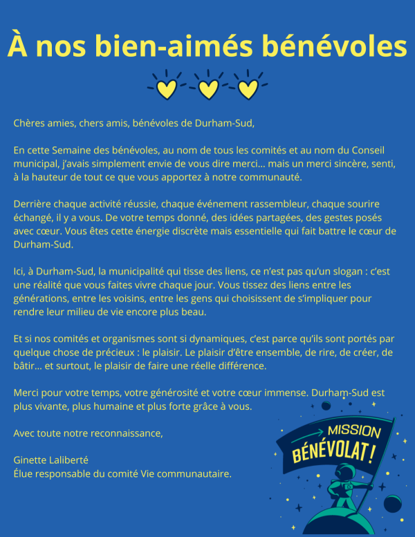Lettre aux bénévoles